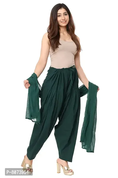 ENDFASHION Woman's Plain Cotton SEMI Patiala Salwar with Dupatta Free Size || Patiala || SEMI Patiala || Patiala with Dupatta || Patiala Pants || Multicolour (Bottle Green)