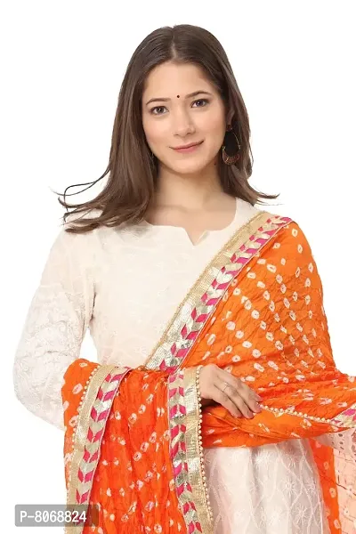 ENDFASHION bandhani dupattas For womens Art silk bandhej dupatta with gota patti Lace (ORANGE)-thumb4