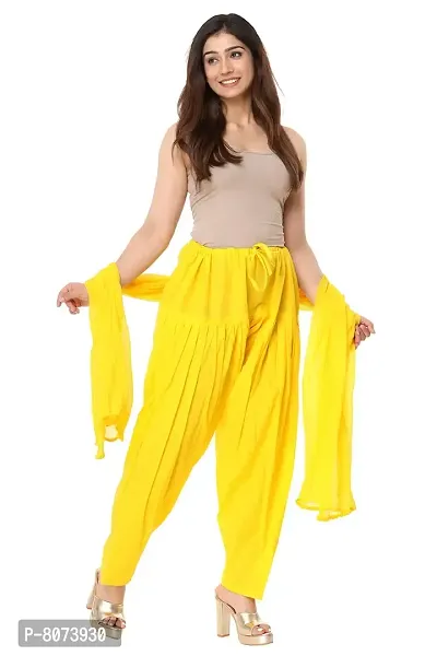 ENDFASHION Woman's Plain Cotton SEMI Patiala Salwar with Dupatta Free Size || Patiala || SEMI Patiala || Patiala with Dupatta || Patiala Pants || Multicolour (Mango Yellow)