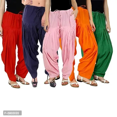 ENDFASHION Womens Cotton SEMI Patiala Salwar Combo of 5 (Free Size) (Cotton,)(RED,Baby Pink,Dark Green,Navy Blue,Orange)-thumb0