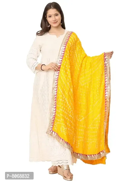 ENDFASHION bandhani dupattas For womens Art silk bandhej dupatta with gota patti Lace (MUSTERD YELLOW)