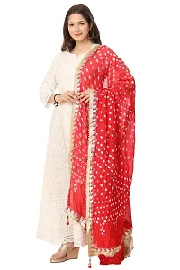 END FASHION Women's Art silk bandhani bandhej Solid dupatta with gota patti Lace (DARK RED, 2.25)-thumb1