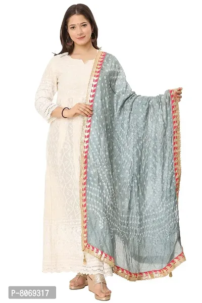 ENDFASHION bandhani dupattas For womens Art silk bandhej dupatta with gota patti Lace (GREY)