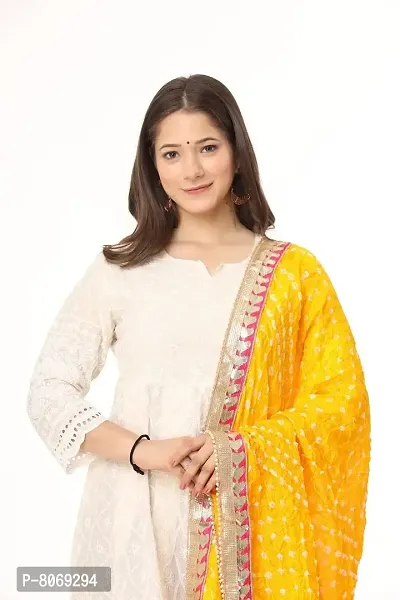 ENDFASHION bandhani dupattas For womens Art silk bandhej dupatta with gota patti Lace (MANGO YELLOE)-thumb4