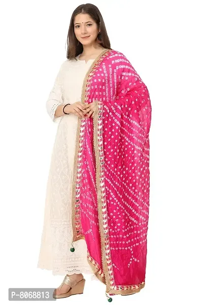 ENDFASHION bandhani dupattas For womens Art silk bandhej dupatta with gota patti Lace (RANI PINK)-thumb2