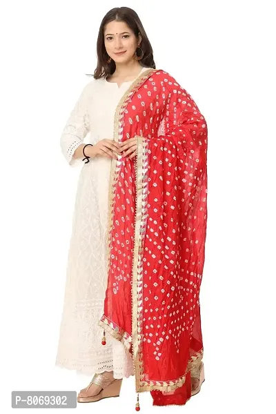 ENDFASHION bandhani dupattas For womens Art silk bandhej dupatta with gota patti Lace (RED)-thumb2