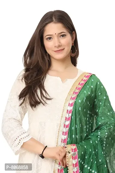 ENDFASHION bandhani dupattas For womens Art silk bandhej dupatta with gota patti Lace (PARROT GREEN)-thumb5