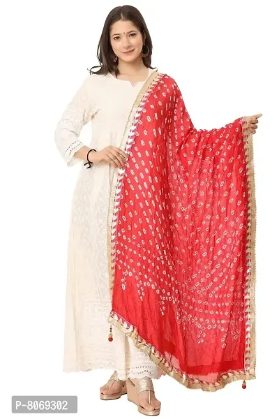 ENDFASHION bandhani dupattas For womens Art silk bandhej dupatta with gota patti Lace (RED)