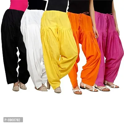 ENDFASHION Womens Cotton SEMI Patiala Salwar Combo of 5 (Free Size) (Cotton, Black,White,Yellow,Orange&Rani Pink)