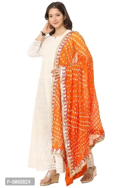 ENDFASHION bandhani dupattas For womens Art silk bandhej dupatta with gota patti Lace (ORANGE)-thumb2