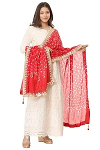 ENDFASHION bandhani dupattas For womens Art silk bandhej dupatta with gota patti Lace (RED)-thumb2