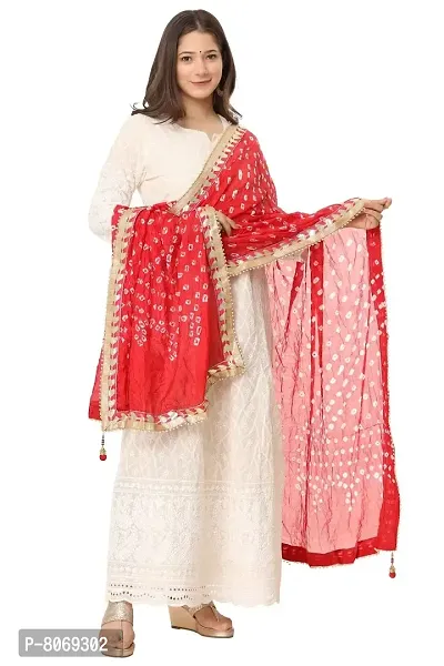 ENDFASHION bandhani dupattas For womens Art silk bandhej dupatta with gota patti Lace (RED)-thumb3