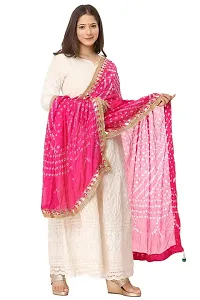 ENDFASHION bandhani dupattas For womens Art silk bandhej dupatta with gota patti Lace (RANI PINK)-thumb2