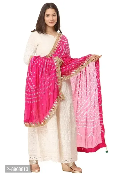ENDFASHION bandhani dupattas For womens Art silk bandhej dupatta with gota patti Lace (RANI PINK)-thumb3