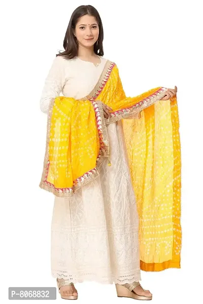ENDFASHION bandhani dupattas For womens Art silk bandhej dupatta with gota patti Lace (MUSTERD YELLOW)-thumb3