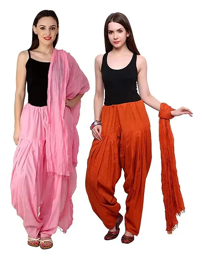 Stylish Cotton Solid Patiala Salwar with Dupatta For Women - Pack Of 2