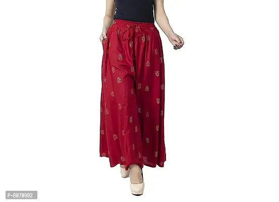 ENDFASHION Women's Rayon Hand Block Gold Printed Palazzo || Palazzo || Skirt Palazzo || Rayon Palazzo || HANDBLOCK Palazzo || Block Print Palazzo || Skirt Palazzo || Free Size (Rayon, Maroon)