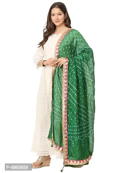ENDFASHION bandhani dupattas For womens Art silk bandhej dupatta with gota patti Lace (PARROT GREEN)-thumb3