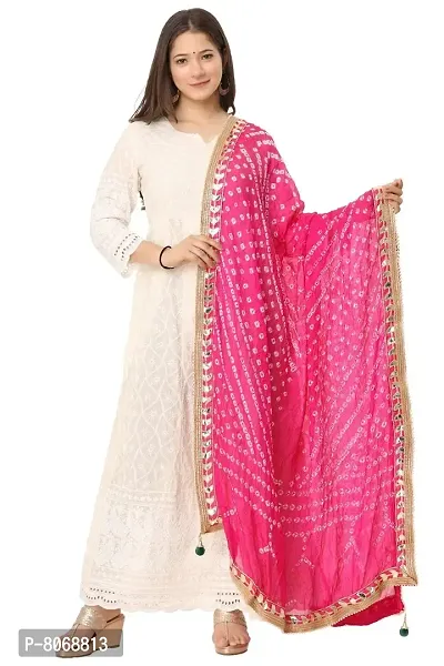 ENDFASHION bandhani dupattas For womens Art silk bandhej dupatta with gota patti Lace (RANI PINK)