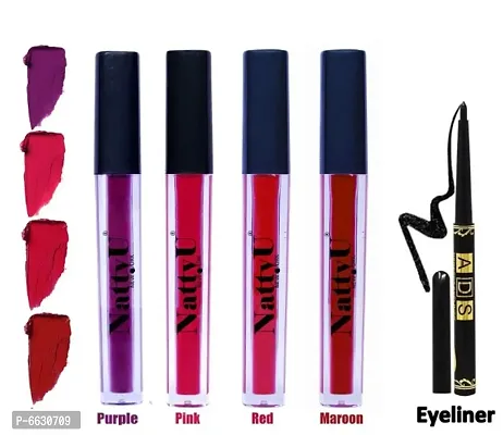 NattyU Red edition lipsticks - Big Size 5 ml Each with Free ADS eyeliner pencil-thumb0