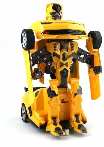 Joyway Robot Races Car Toy Friction Family Transformer Toy Racing Car - Manually Convert from CAR to Robot with 4D Light (Yellow)) (Yellow)
