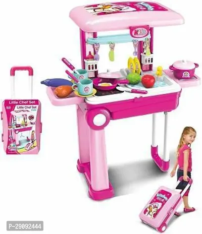 Dcare Little Chef 2 in 1 Pretend Play Luggage Kitchen Kit for Kids with Suitcase Trolley Carrycase and Accessories Kitchen Play Set ()