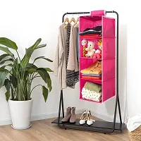 Hanging 4 Shelves Wardrobe Organizer - Pink-thumb4