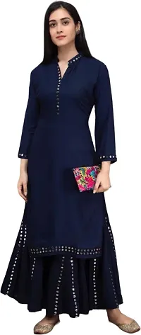 Elegant Blue Mirror Work Viscose Rayon Kurta with Palazzo Set For Women-thumb2