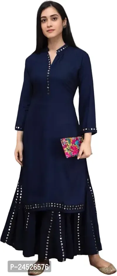 Elegant Blue Mirror Work Viscose Rayon Kurta with Palazzo Set For Women-thumb3