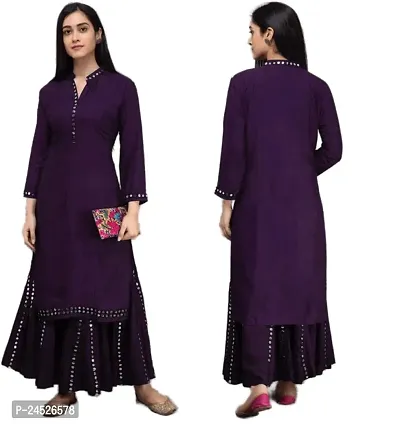 Elegant Purple Mirror Work Viscose Rayon Kurta with Palazzo Set For Women