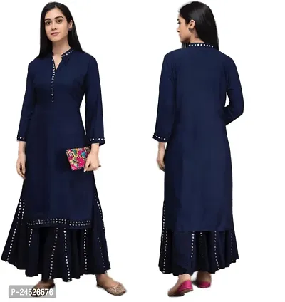 Elegant Blue Mirror Work Viscose Rayon Kurta with Palazzo Set For Women-thumb0