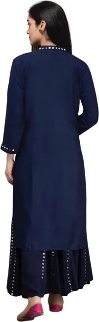 Elegant Blue Mirror Work Viscose Rayon Kurta with Palazzo Set For Women-thumb1