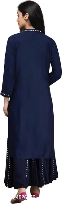 Elegant Blue Mirror Work Viscose Rayon Kurta with Palazzo Set For Women-thumb2