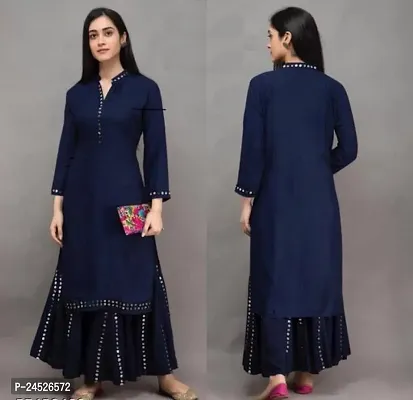 Elegant Navy Blue Mirror Work Viscose Rayon Kurta with Palazzo Set For Women