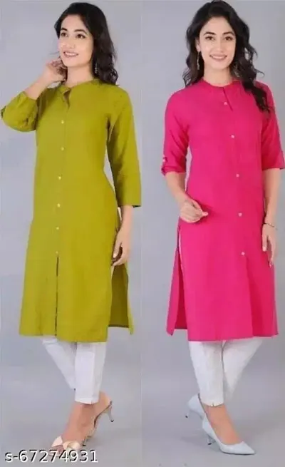 Stylish Cotton Solid Kurti - Combo of 2