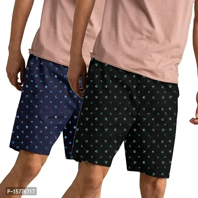 Stylish Multicoloured Cotton Blend Printed Regular Shorts For Men Pack Of 2-thumb0