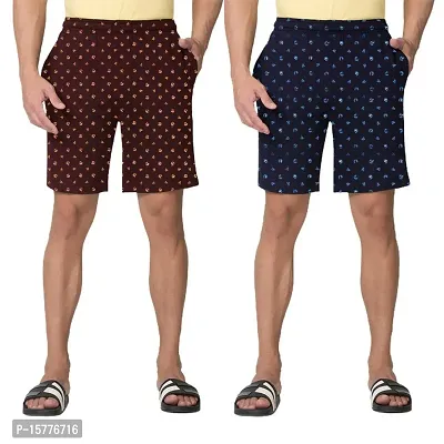 Stylish Multicoloured Cotton Blend Printed Regular Shorts For Men Pack Of 2-thumb0