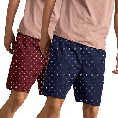 Stylish Multicoloured Cotton Blend Printed Regular Shorts For Men Pack Of 2