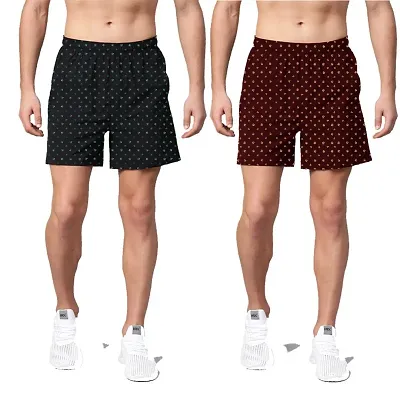 Stylish Multicoloured Cotton Blend Printed Regular Shorts For Men Pack Of 2