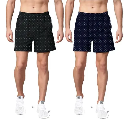 Stylish Multicoloured Cotton Blend Printed Regular Shorts For Men Pack Of 2