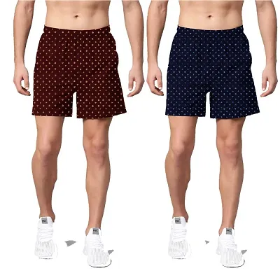 Stylish Multicoloured Cotton Blend Printed Regular Shorts For Men Pack Of 2