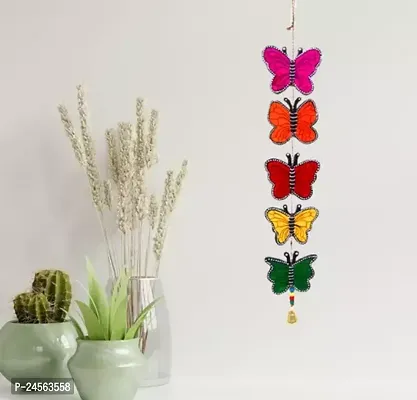Colorful Butterfly Hanging Handmade Hand-Painted Latkan Garden Decoration Living Room Balcony Indoor Outdoor Wall Decor Show Piece In Wooden 24 Inches