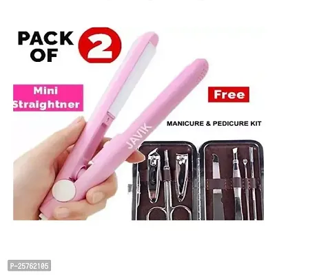 Beautiful Pack Of 2-1Pc Mini Straightener And 7In1 Menicure Kit