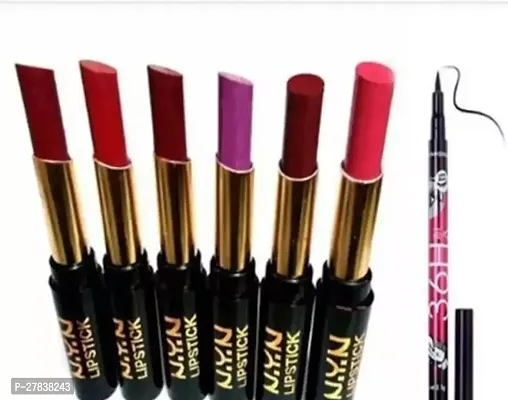 Trending Multicoloured Lip Stick Combo Pack of 6 With Eyeliner