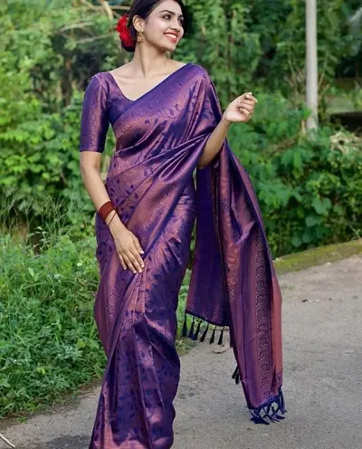 Stylish Silk Blend Saree With Blouse Piece For Women