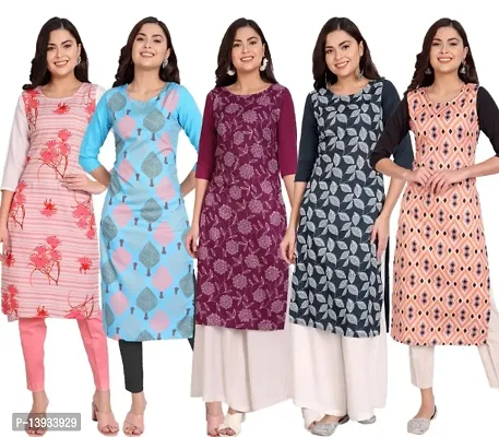 Classic Crepe Printed Kurtis for Women, Pack of 5