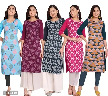 Classic Crepe Printed Kurtis for Women, Pack of 5