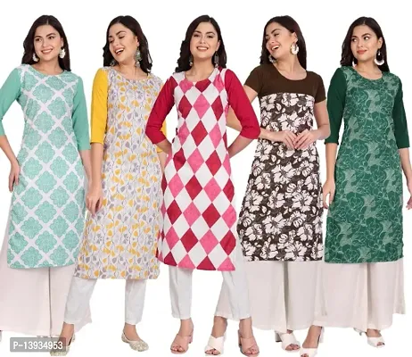 Classic Crepe Printed Kurtis for Women, Pack of 5