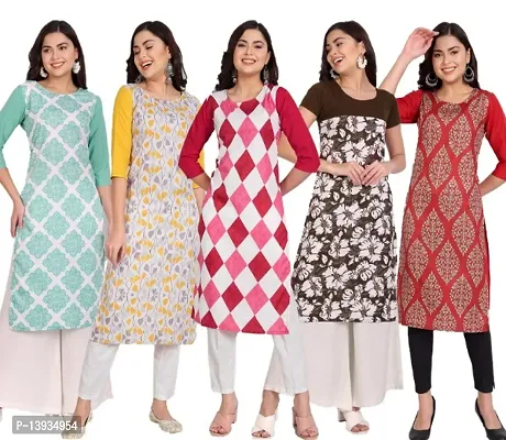 Classic Crepe Printed Kurtis for Women, Pack of 5