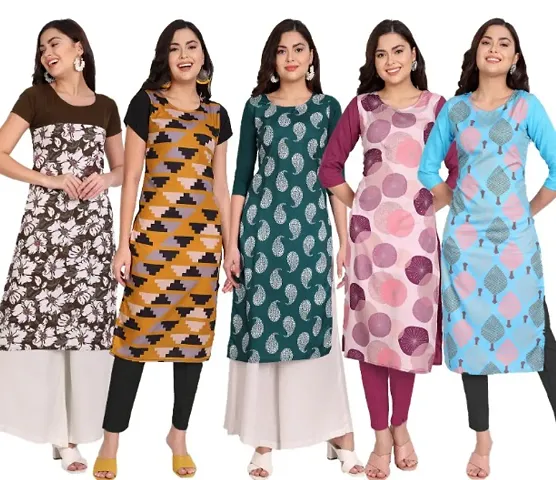 Crepe Printed Casual Kurtis Combo Pack of 5